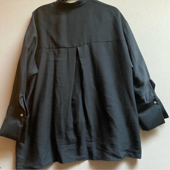 Zara modal blend large cuffs button oversize blouse Sz XS/S - Picture 2 of 8